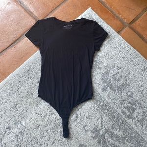 Short Sleeve Black Bodysuit with Thong Back